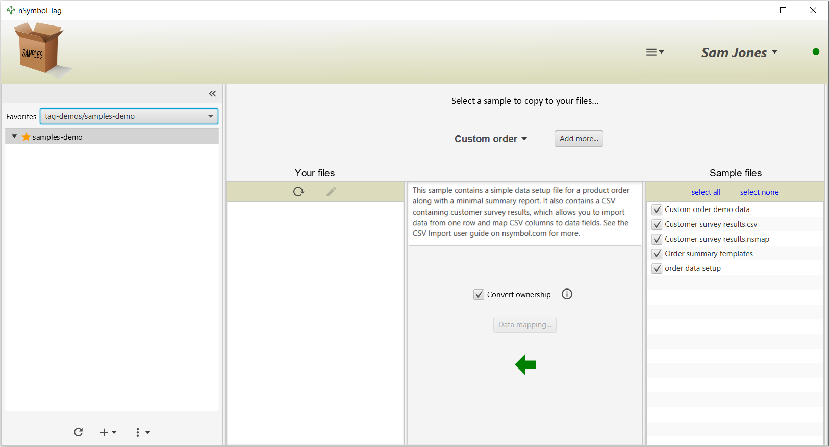 Samples app selecting files to copy