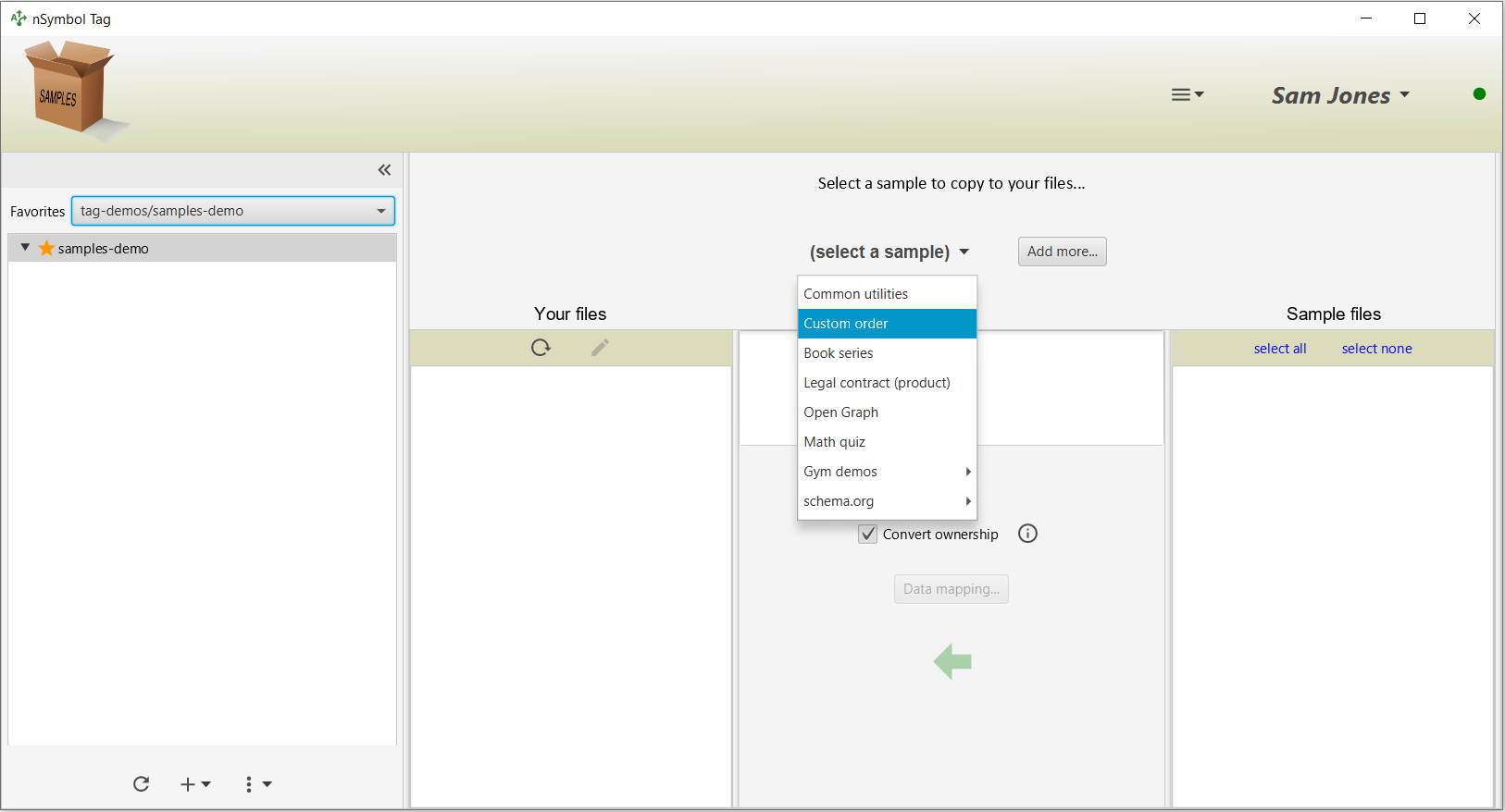 Samples app about to select a sample to copy from