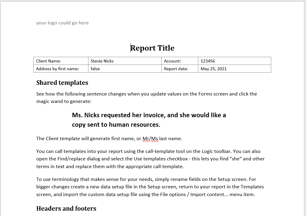 Basic report word processing document (page 1)