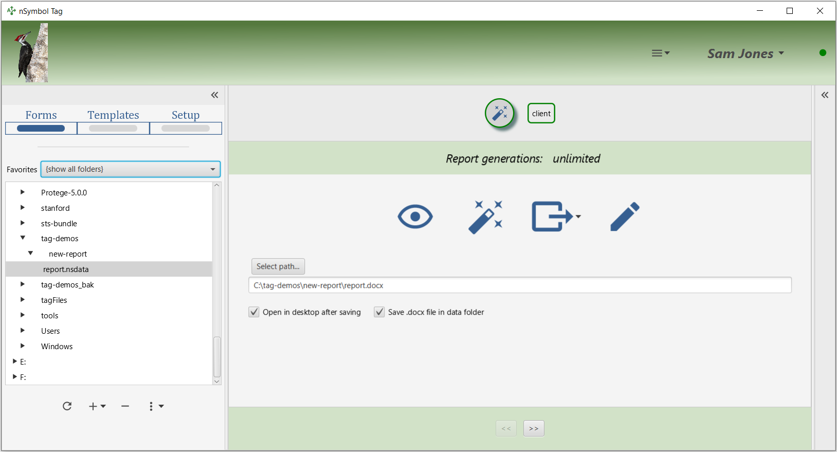 Basic report generation page