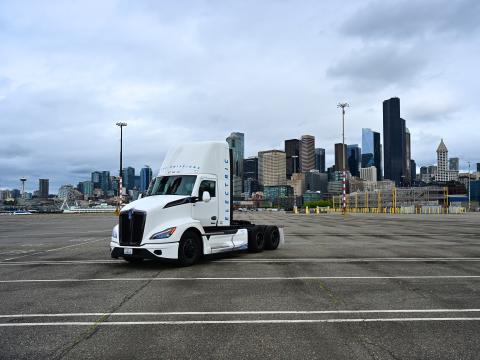 an electric truck on a port terminal in seattle