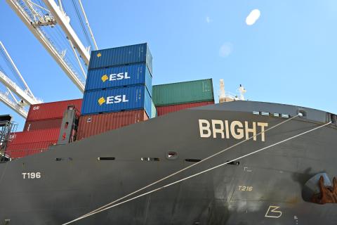 ESL containers and the vessel while looking up from the terminal