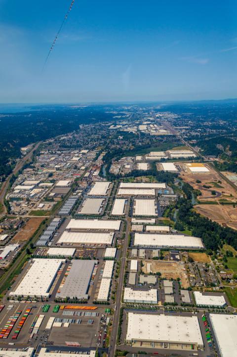an aerial view of warehouses in the puget sound