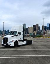 an electric truck on a port terminal in seattle