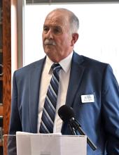 Port of Pasco Commissioner Hans-Joachim Engelke speaks during a signing ceremony in Olympia for an interlocal agreement to develop an Inland Logistics Hub in southeastern Washington on Thursday, February 5, 2026. 