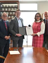 Officials gather for a group photo after signing an interlocal agreement to develop an Inland Logistics Hub in southeastern Washington during a ceremony in Olympia on Thursday, February 5, 2026. 
