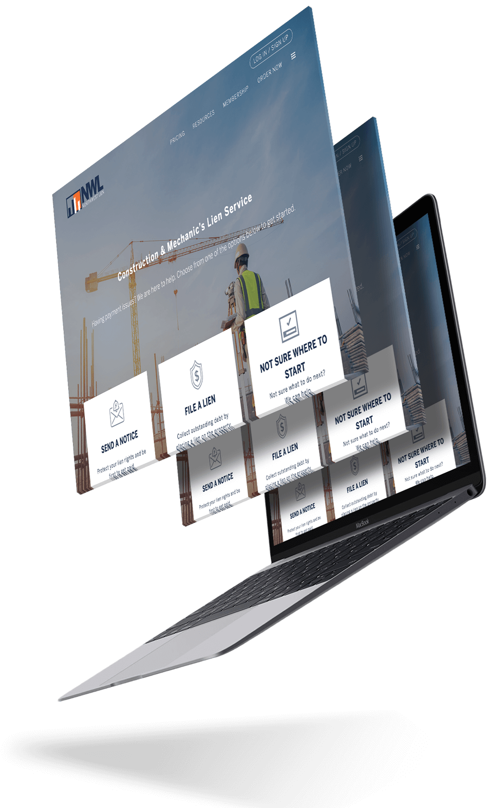 MacBook mockup of Northwest Lien Service homepage