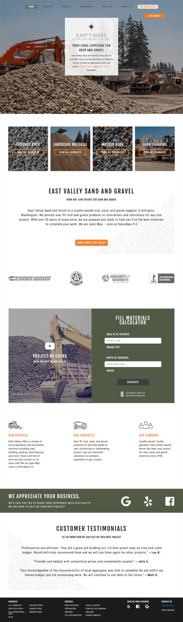 East Valley Sand & Gravel homepage screenshot