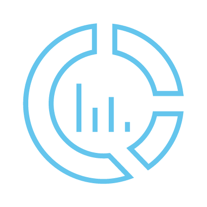 A light blue circular logo with three bars of varying heights in the center, resembling a bar graph, and an incomplete segmented ring surrounding them. The background is light gray.