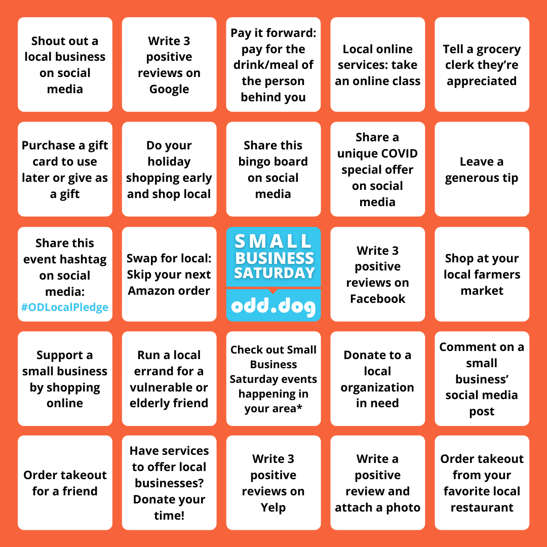 Odd Dog's Small Business Saturday bingo card