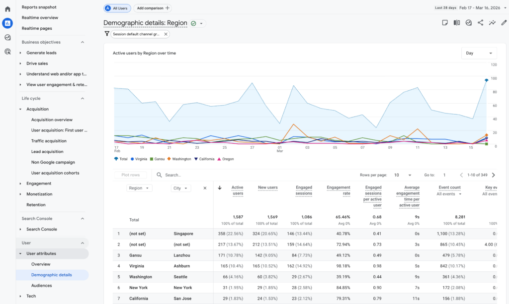 a screenshot of the demographic details report in google analytics 4