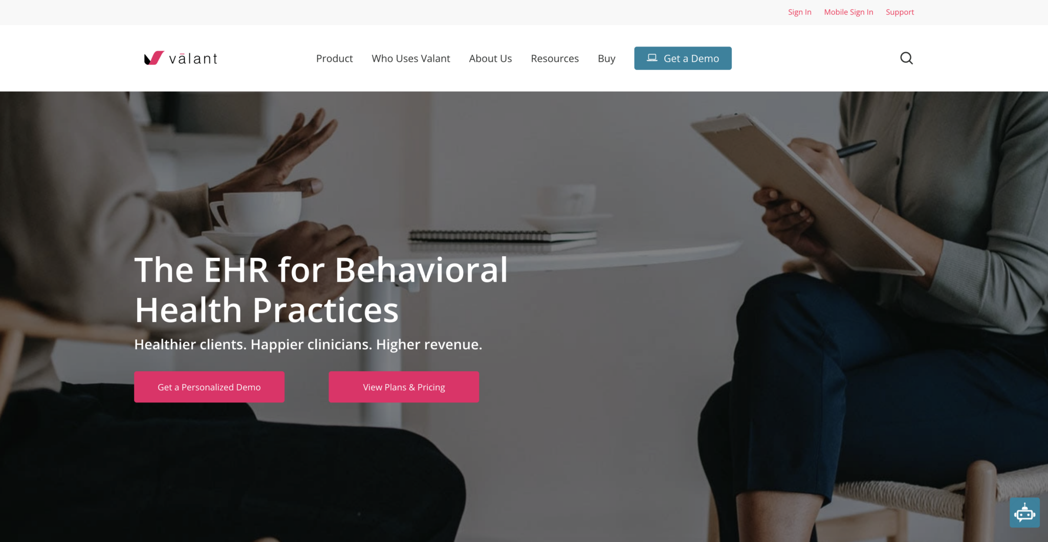 Screenshot of Valant homepage on new website