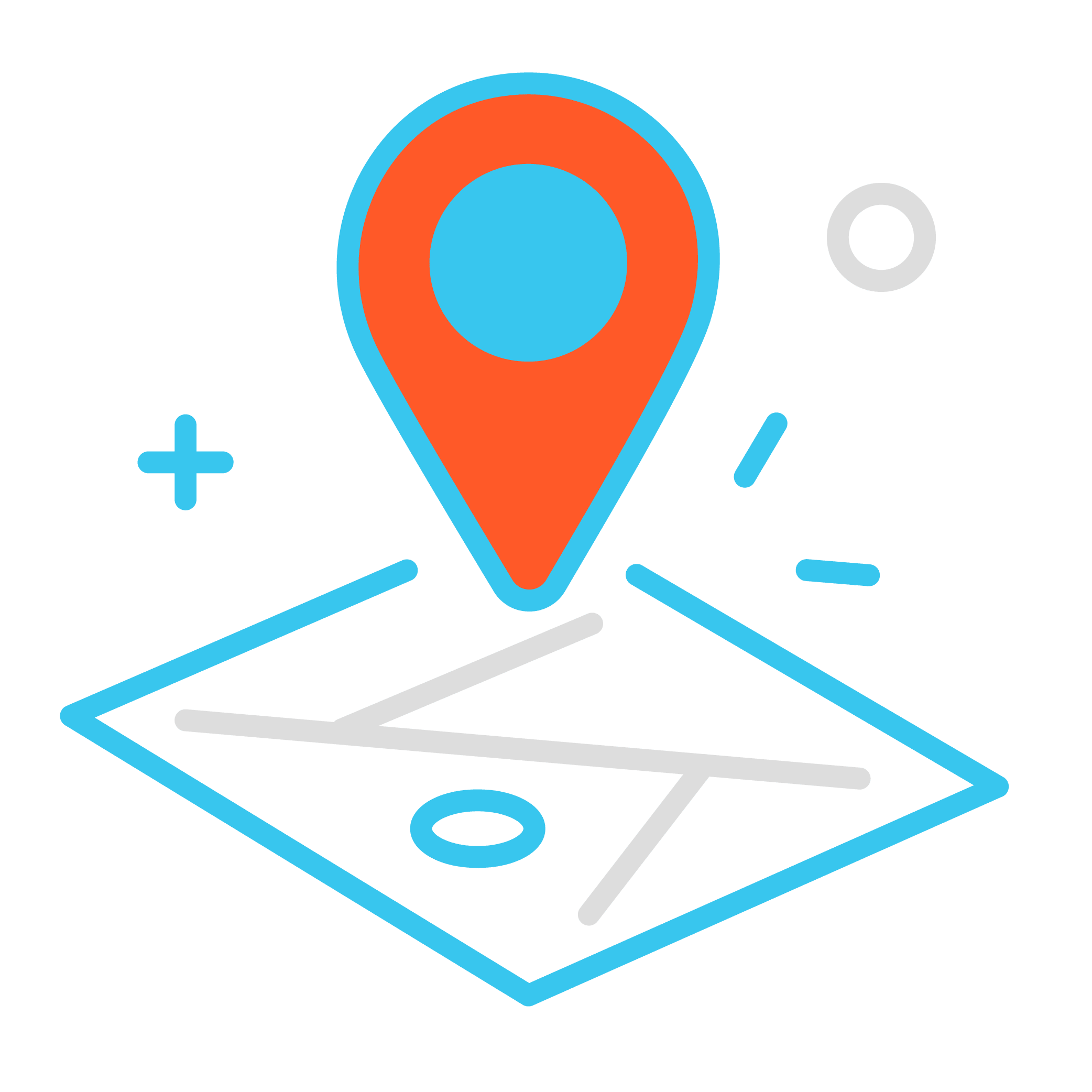 A stylized map icon with a blue outlined map and an orange and blue location pin above it, featuring abstract blue and gray lines—perfect for representing Franchise Digital Marketing visually.