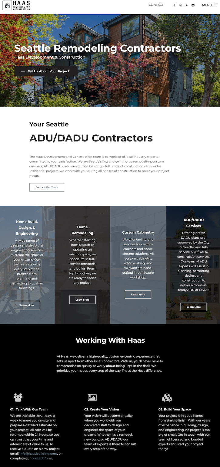 Haas Development & Construction website homepage