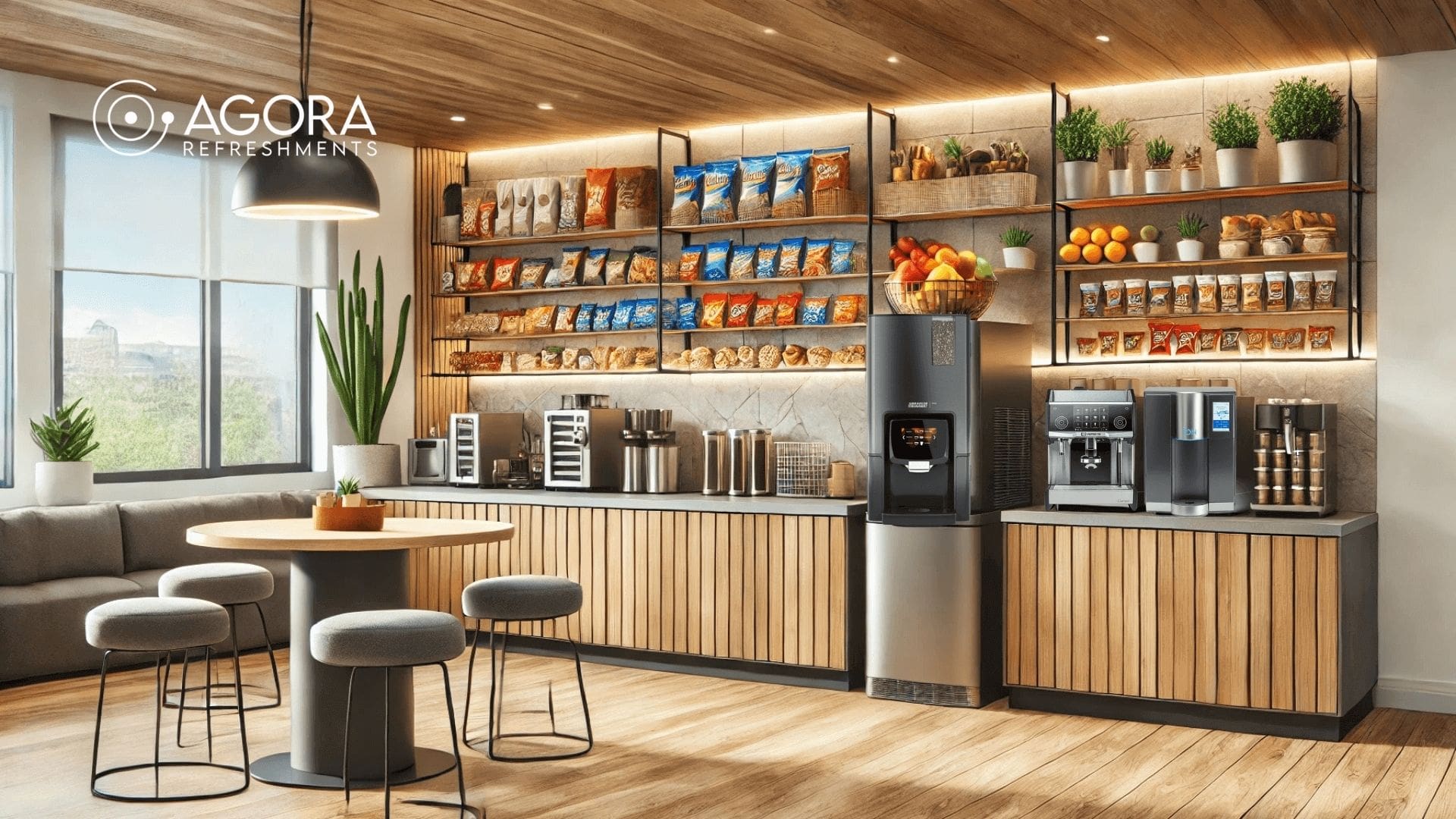 A workplace coffee and refreshment bar supplied by Agora Refreshments.