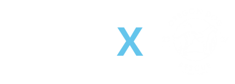 Two faded logos—one for odd.dog and one for Oregon Dog Rescue—are separated by a bold blue X in the center, suggesting a collaboration or partnership.