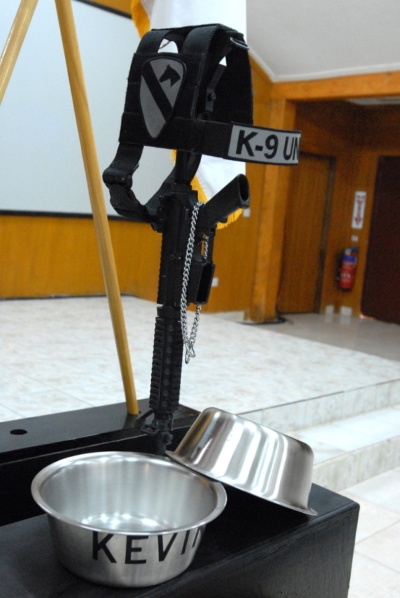 vetdog4 Canine soldier memorial, featuring upside-down food bowls and harness