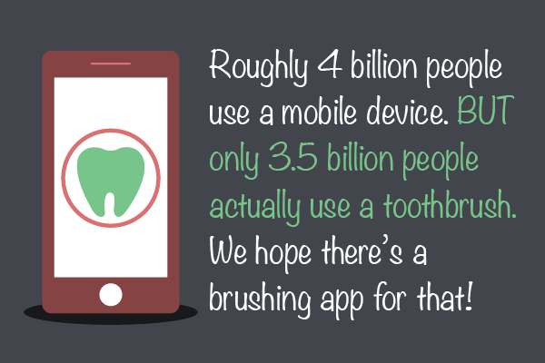 Toothbrush fun fact #4: Roughly 4 billion people use a mobile device. BUT only 3.5 billion people actually use a toothbrush. We hope there’s a brushing app for that!
