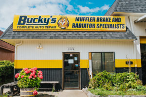 Bucky's Auto repair puyallup showing its colorful exterior and signs