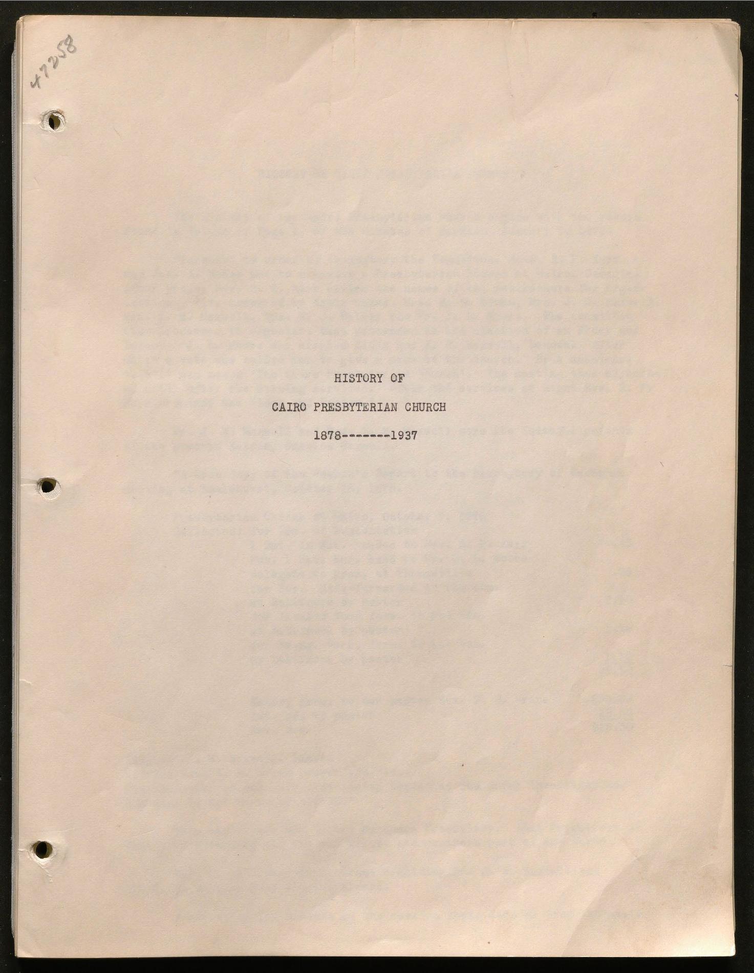 This history includes the years 1934, 1937-1969. It also includes a summary of the years 1878-1937 (part of the 1937 history).