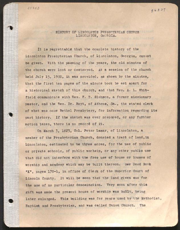 This history includes an undated history. It includes a summary of the years 1823-1927 (part of the undated history) and a list of members (beginning in 1909).