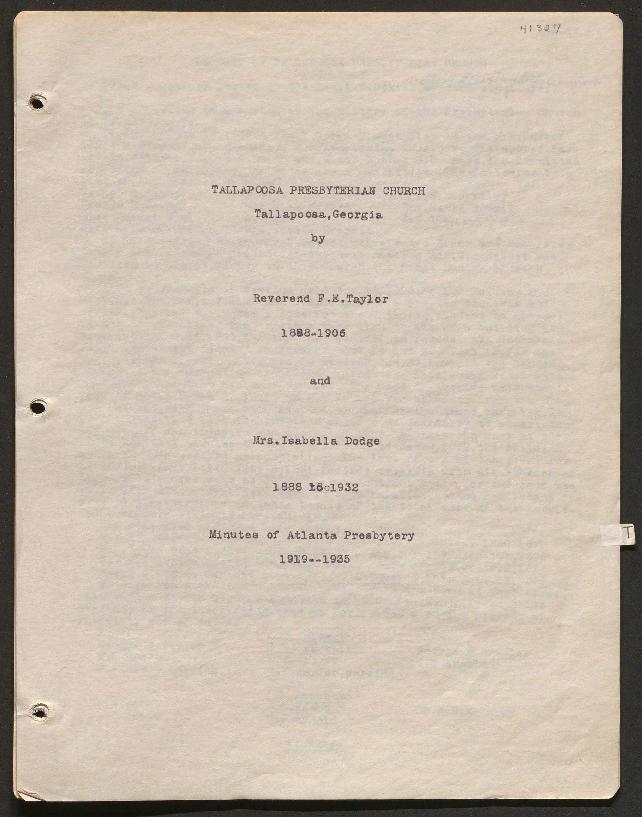 This history includes the years 1935-1945. It also includes a list of charter members, church rolls, and a summary of the years 1888-1906 and 1888-1935 (part of the 1935 history)