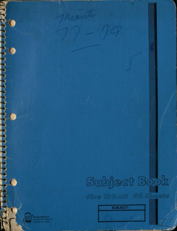 Record book that includes meeting minutes, rules of decorum, and membership lists for Bethlehem Primitive Baptist Church in Cook County, 1976-1979.