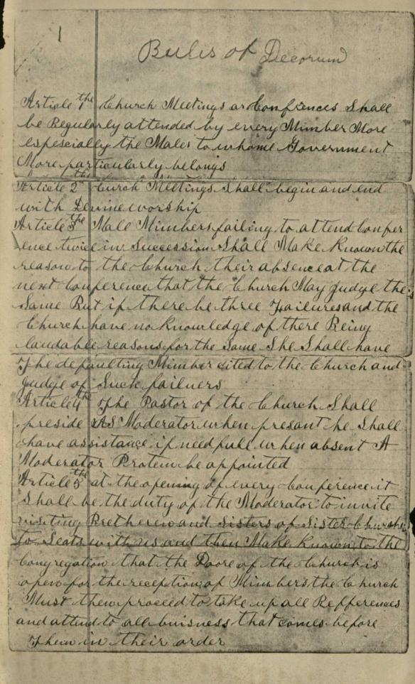 Undated rules of decorum for Bethlehem Primitive Baptist Church in Cook County.