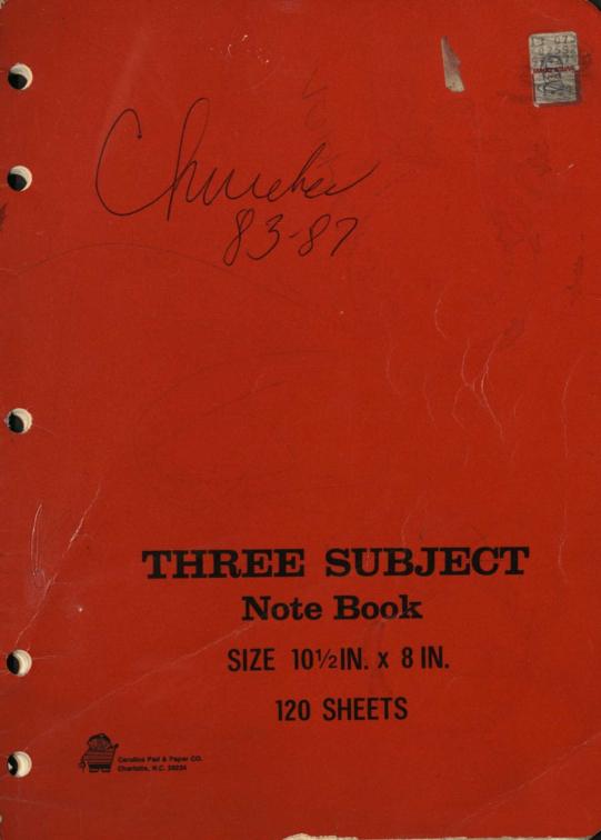 Record book that includes church representatives and visitation lists for Bethlehem Primitive Baptist Church in Cook County, 1983-1987.