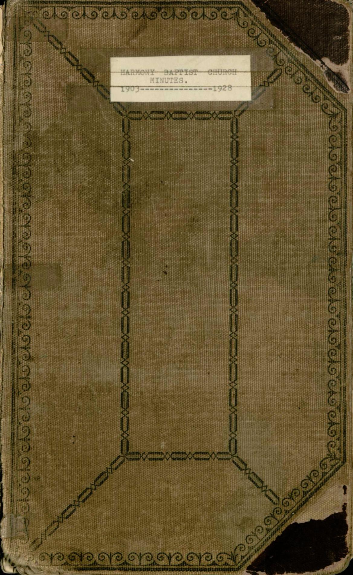 Record book that includes meeting minutes, membership lists, in memoriams, and money collection records for Harmony Baptist Church in Baldwin County, 1900-1979 [bulk: 1900-1956]. This book also contains several member letters dated from 1931-1961.