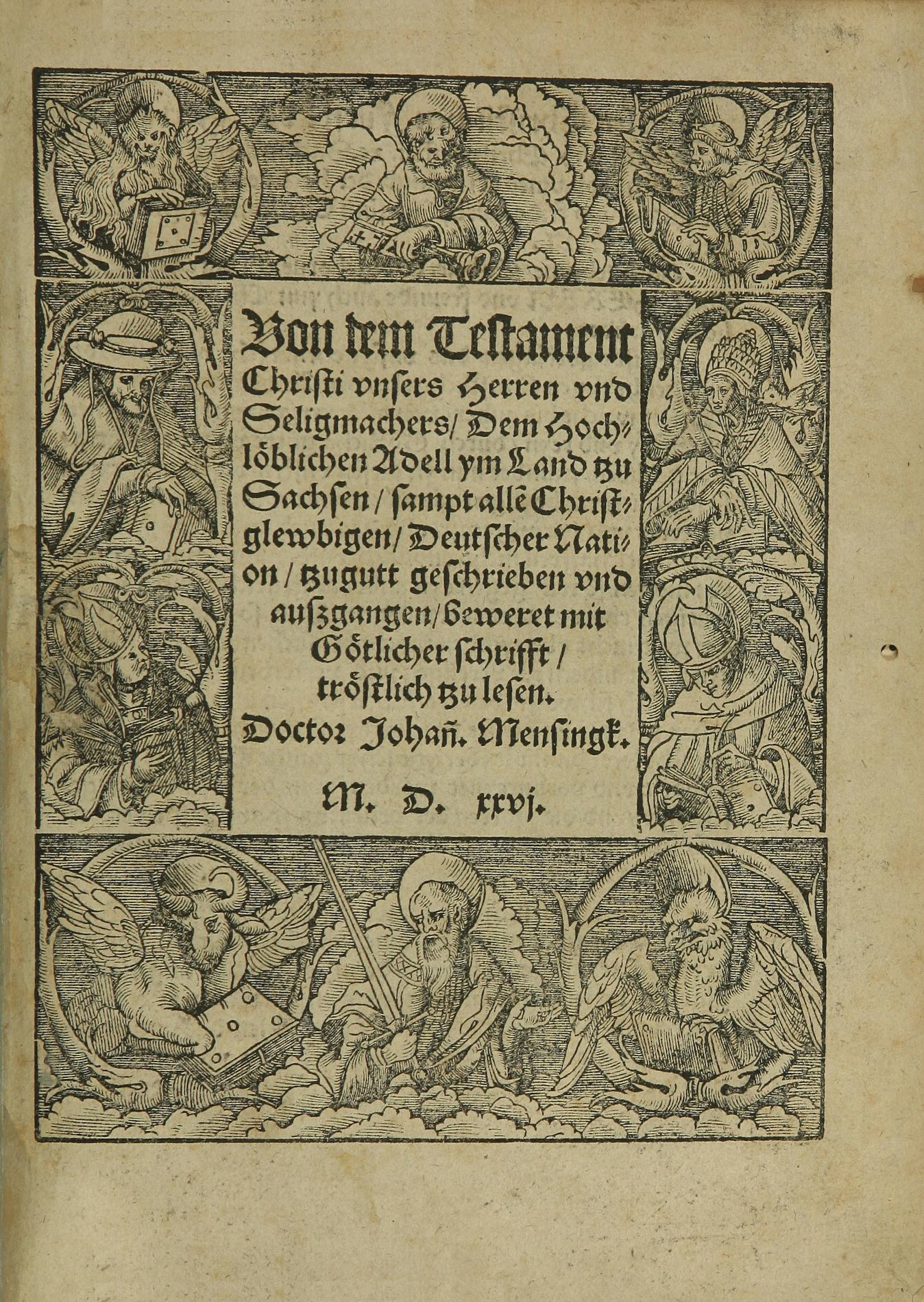 Summary: J. Mensing was a Dominican opponent of Luther. Born in either Mageburg or Zutphen, Holland, he studied in Wittenberg and Frankfurt an der Oder, where he took his doctorate. He preached at Mageburg Cathedral 1522-1524 against the Reformers. In 1530, he was one of the Confutators of the Augsburg Confession. In 1534, he became provincial of the Dominicans, and in 1539, suffragan-bishop of Halberstedt. In this tract, Mensing defends Catholic interpretation of the Lord&#039;s Supper through references to scripture.