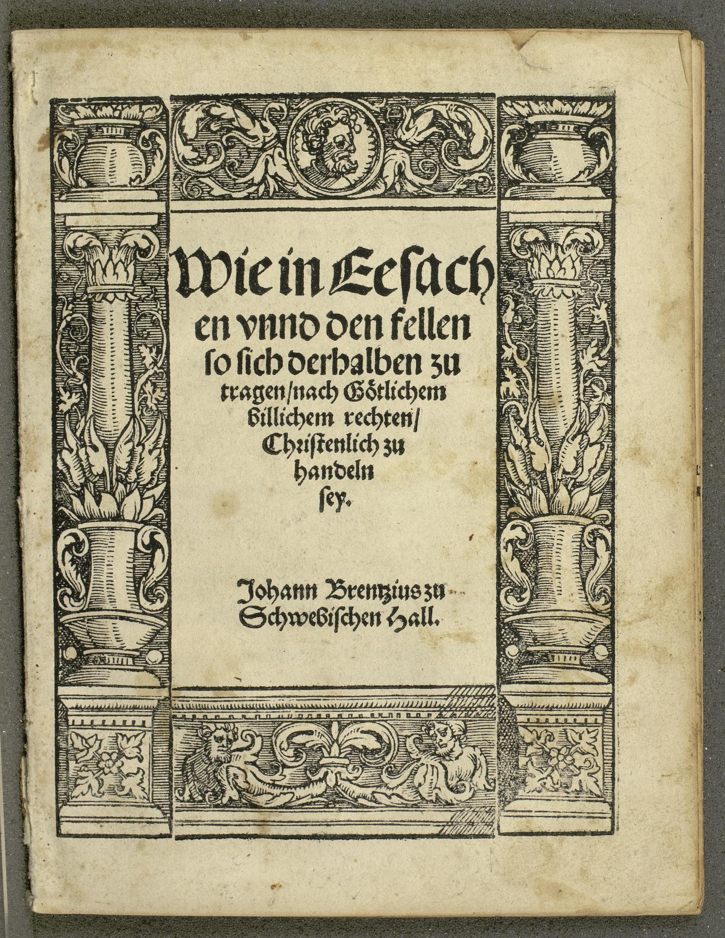 Summary: In this pamphlet, Johann Brenz, the Lutheran Reformer of South Germany, attacks papal marriage law, and limits the forbidden degrees (marriages) to the narrowest possible interpretation of the Biblical material.