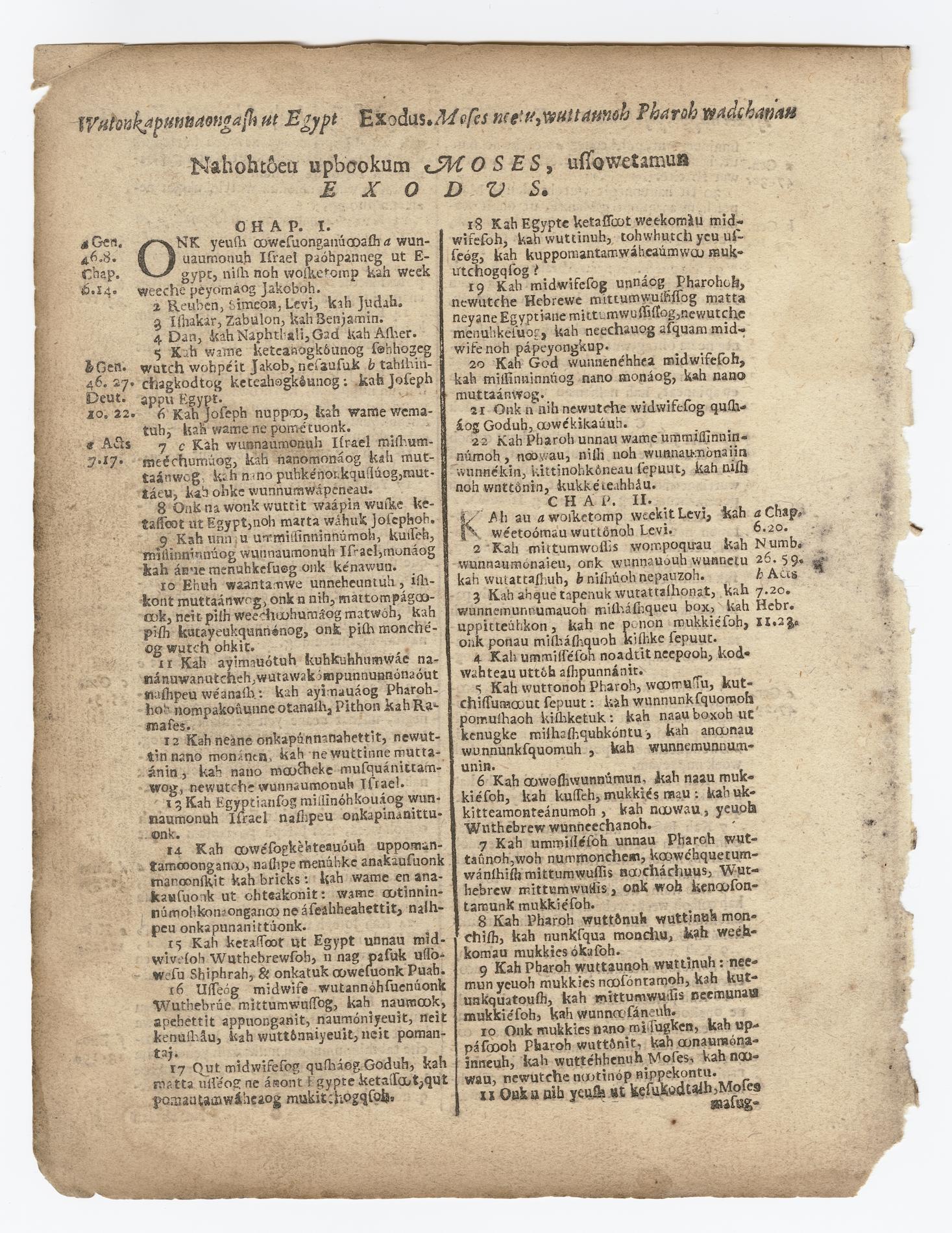 Summary: Translated into Massachuset by missionary John Eliot. Accompanied by booklet with background information issued by the Bible Museum, Goodyear AZ, ©2017.