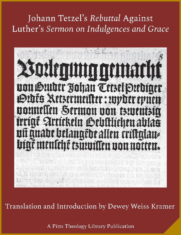 The digital edition of an introduction to and translation of Johan Tetzel&#039;s &quot;Vorlegung gemacht von Bruder Johan Tetzel Prediger Orde[n]s Ketzermeister : wyder eynen vormessen Sermon von tzwentzig irrige[n] Artickeln Bebstlichen Ablas vn[d] Gnade belange[n]de allen cristglaubige[n] Mensche[n] tzuwissen von Notten,&quot; originally published by Melchior Lotter in Leipzig, Germany, in 1518, including facsimile reproductions. The original text is the first attack on Luther&#039;s &quot;Sermon von dem Ablass und Gnade&quot; (Sermon on indulgences and grace) by Johan Tetzel, a refutation of Luther&#039;s position.