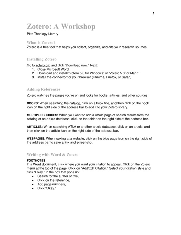 This handout provides a brief overview of the citation management tool Zotero, providing instructions for using several of the program&#039;s feature.
