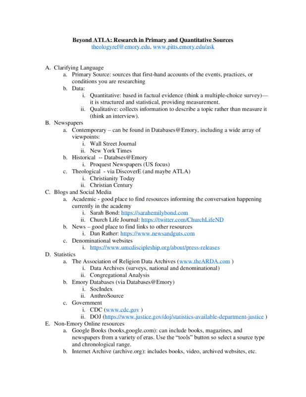 This handout outlines a variety of non-traditional research resources, including newspapers, blogs, social media, statistics, and more.