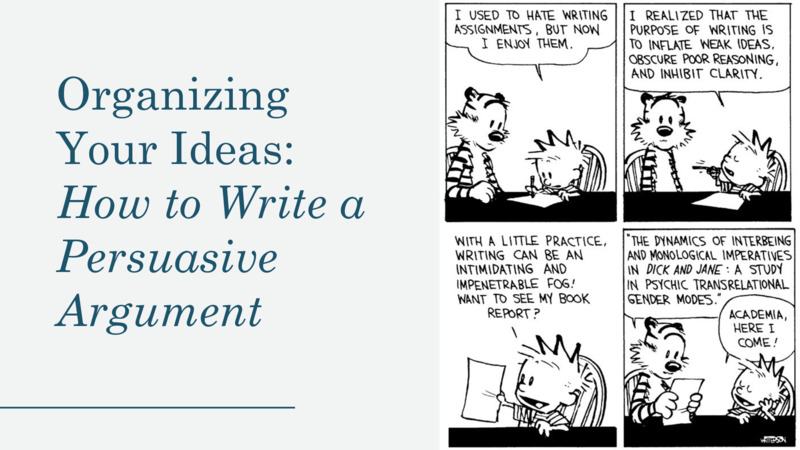 These slides illustrate the process of creating a persuasive argument through the process of establishing a Claim, Reason, Evidence, and Warrant.