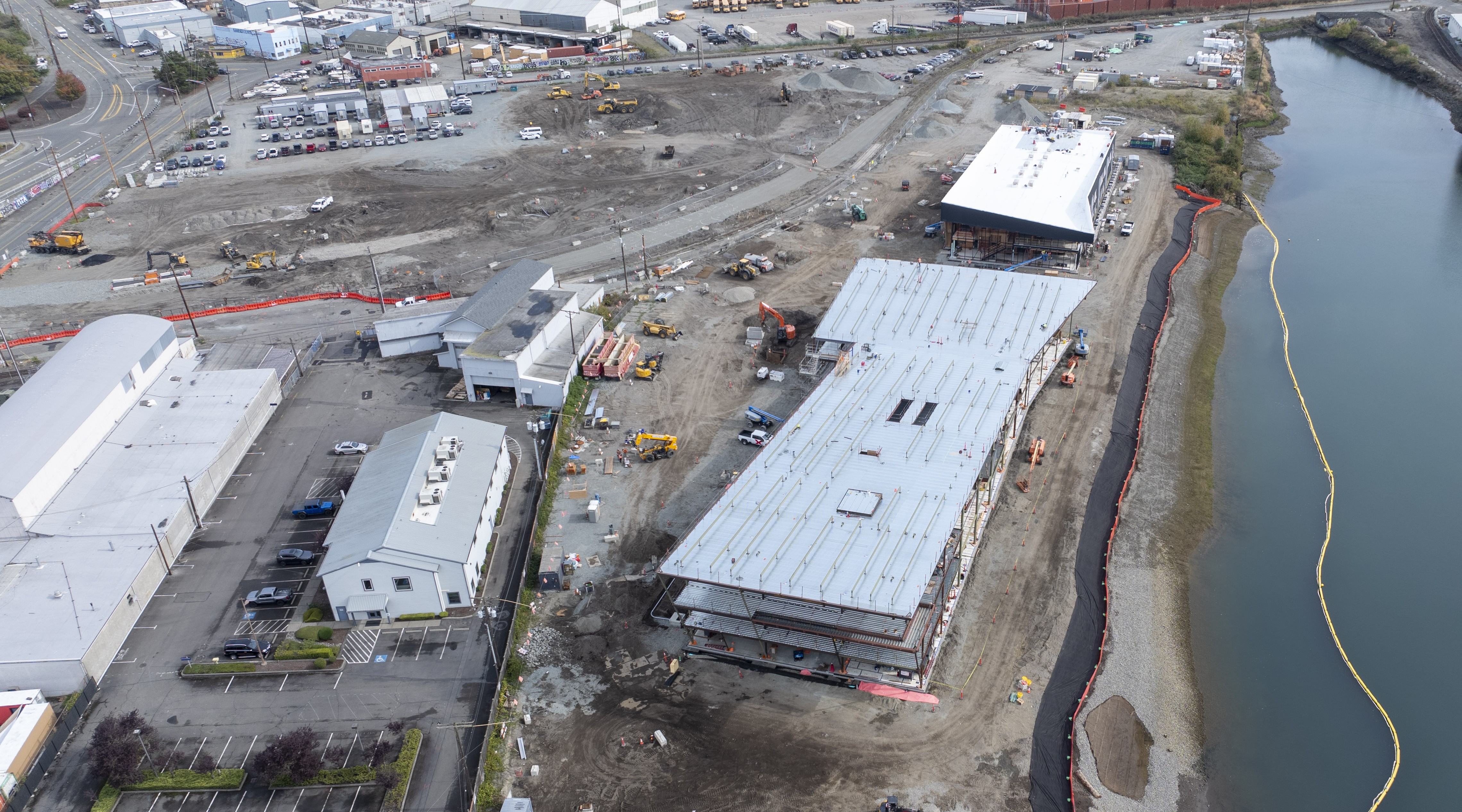 Aerial shot of a building under construction.