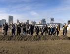 Elected officials and executive directors from the Port of Tacoma and the Tacoma Public schools ceremonially break ground at an event for the Port Maritime Center project Jan. 8, 2025.