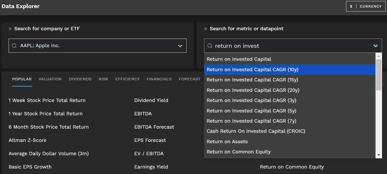 ROIC finbox data explorer