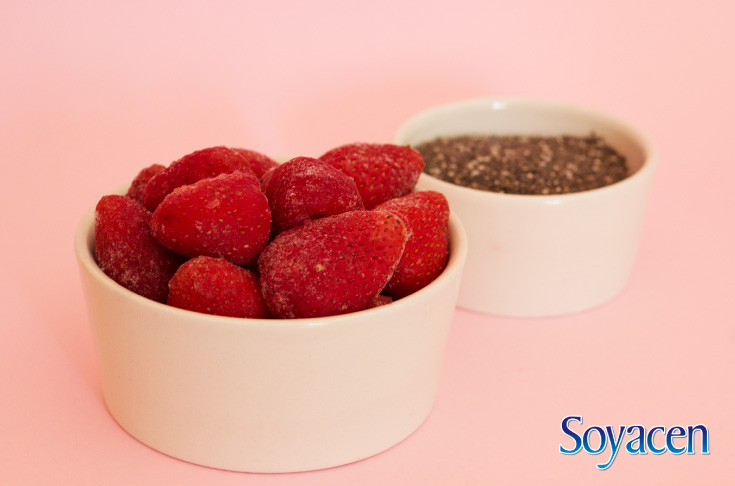 Ingredientes Licuado de Soyacen con fresas y chía.