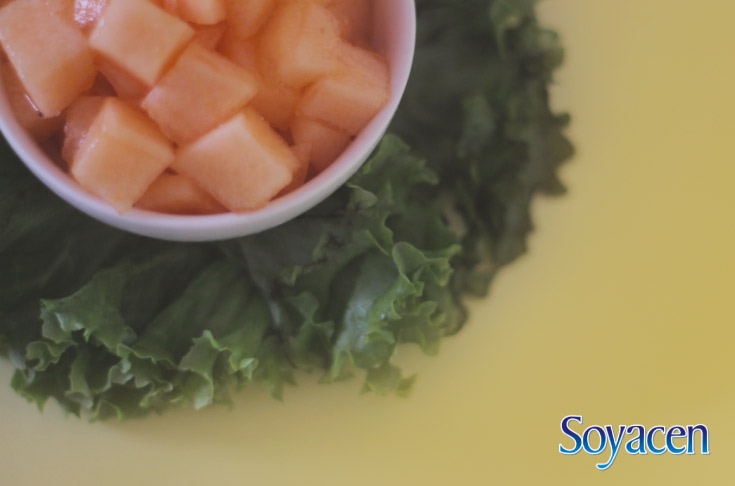 Ingredientes para un smoothie verde con melón.
