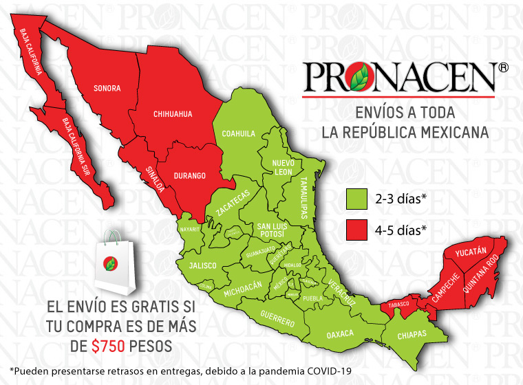 mapa de tiempo de entrega de envíos en México