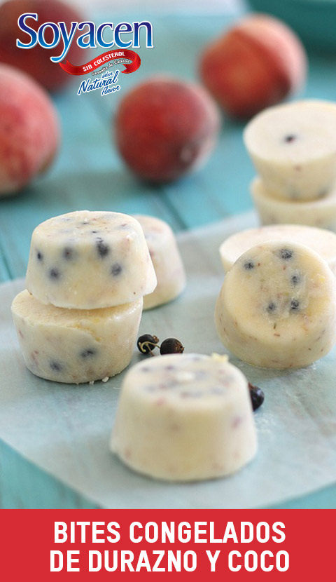 Receta de bites congelados de durazno y coco con Soyacen