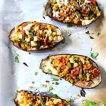 Receta de berenjenas rellenas con Quinoa