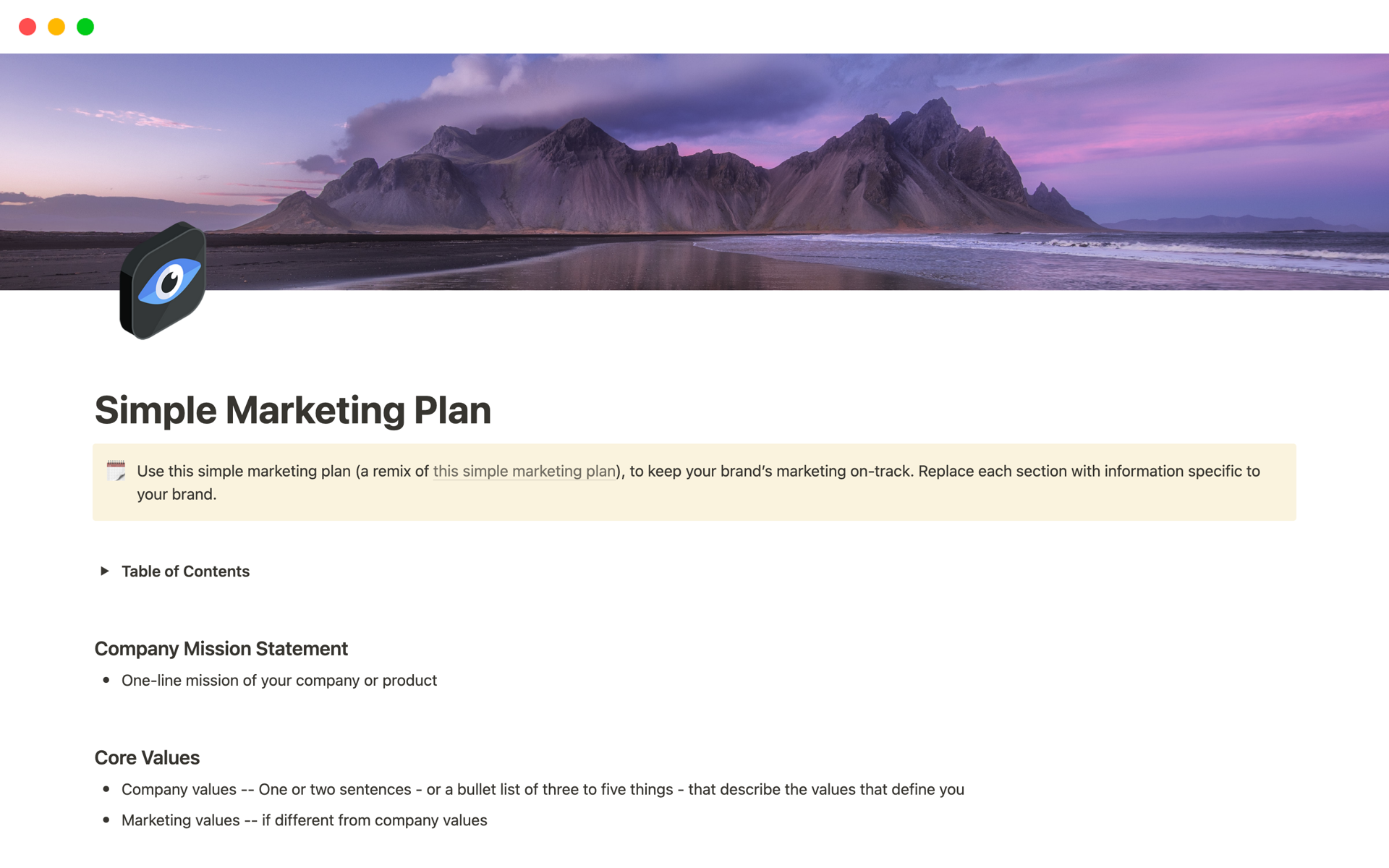 Simple Marketing Plan のプレビュー