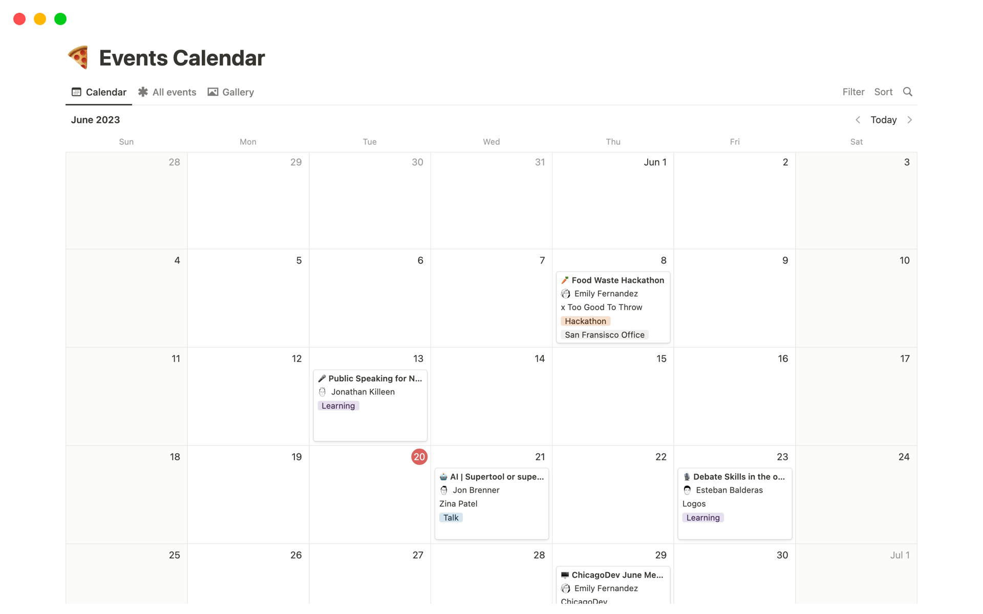 Events Calendar | Notion Template Events Calendar | Notion Template