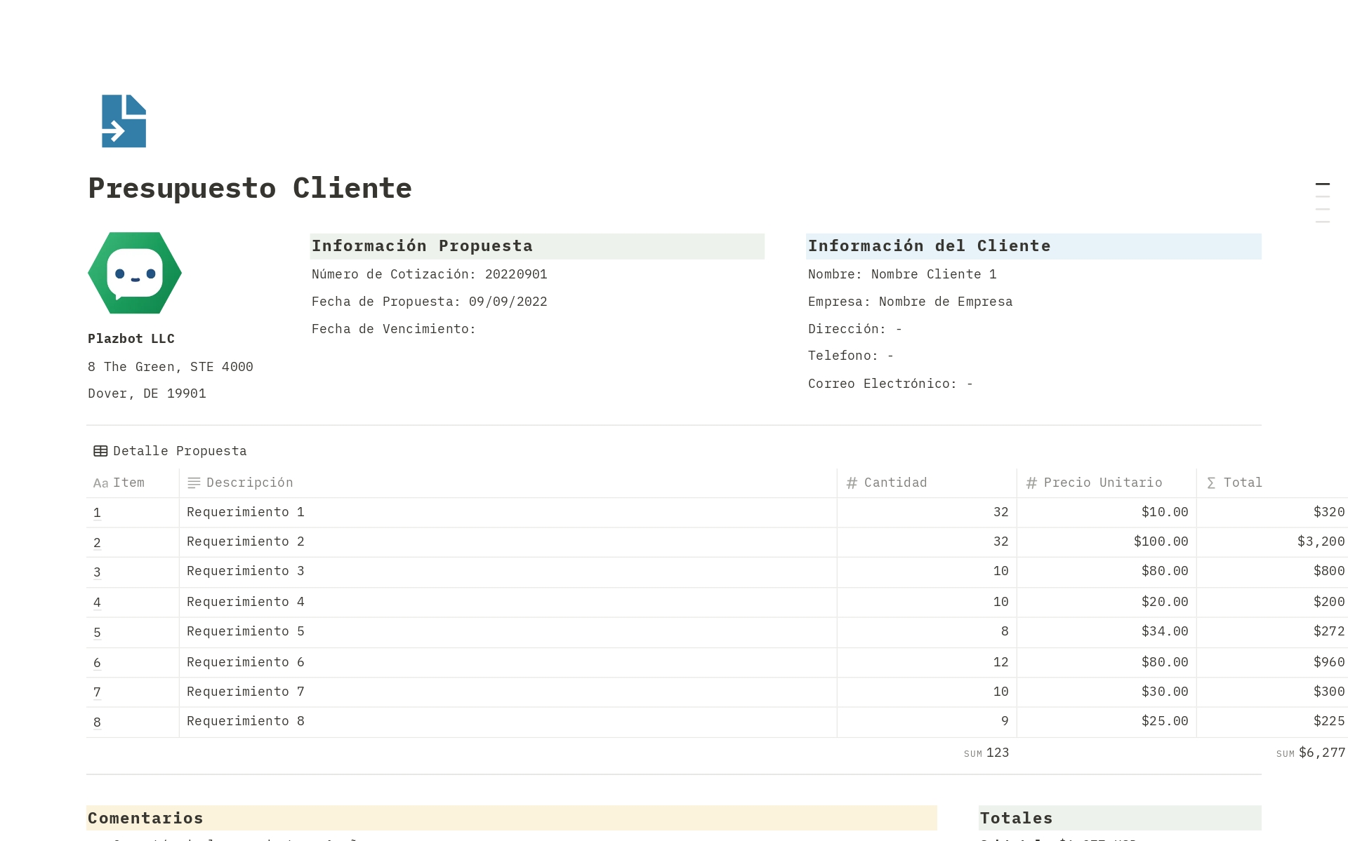 Presupuesto para Clientes