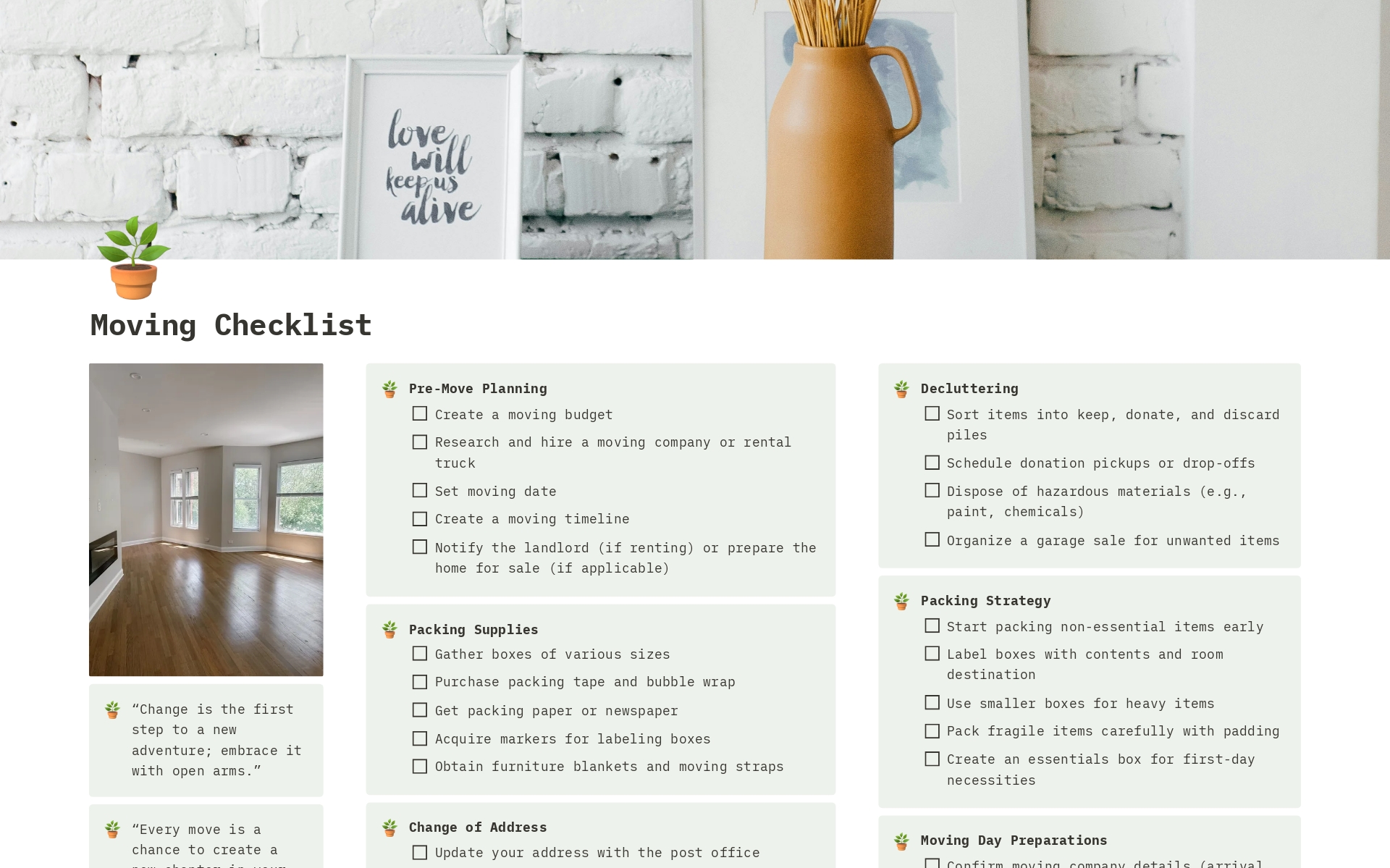 Moving Checklist のプレビュー