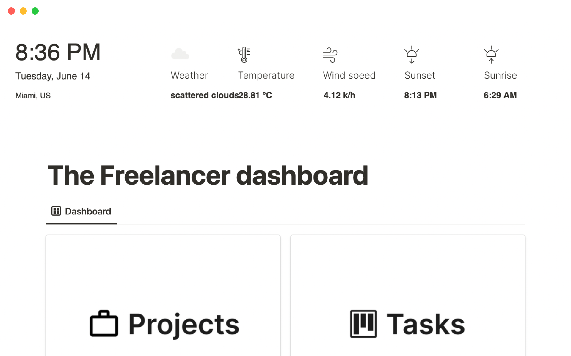 Freelancer dashboard のプレビュー
